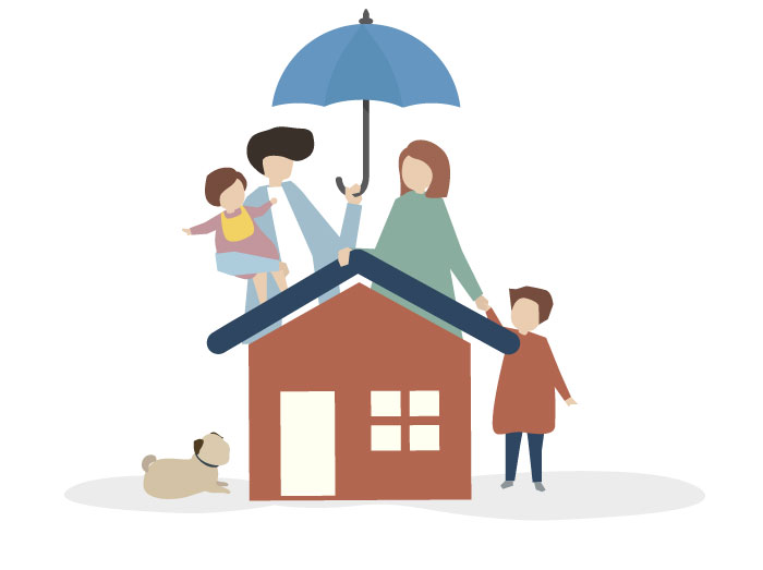 Illustration représentant un famille et leur habitation